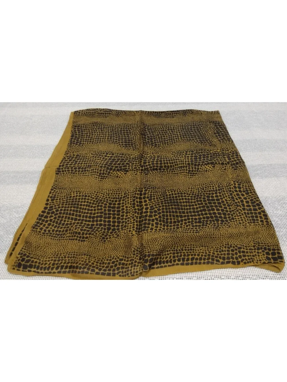 Vintage Silk Scarf 1980s New Wave Reptile Black Mocha Green Zashi India 39 x 39